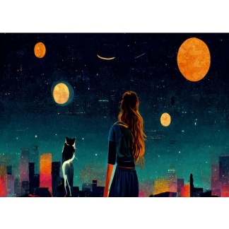 2502 Postcard "A girl and her cat" (2)